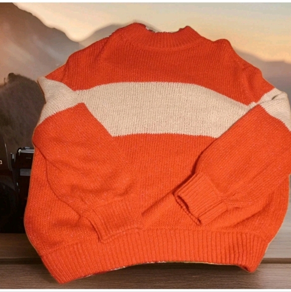aerie Sweaters - 3 For $15 Sale Aerie Women's Bold Orange and Cream Colorblock Sweater Large